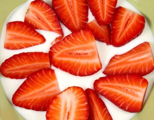 Fresh strawberries on yogurt