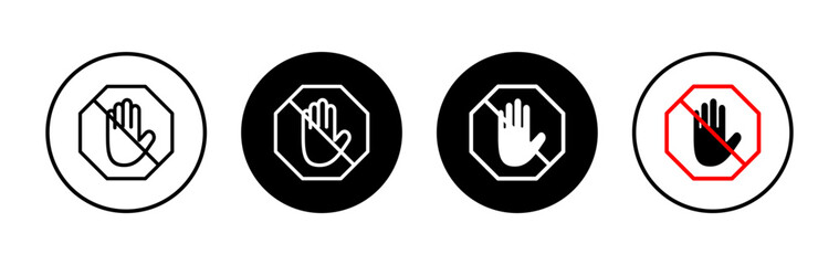 Stop icon symbol for apps and websites. stop road sign. hand stop sign and symbol. Do not enter stop red sign with hand