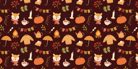 Vector seamless pattern of autumn elements. vector illustration. editable