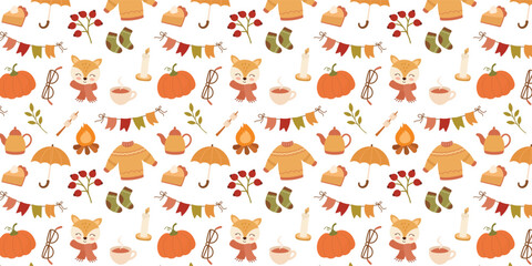 Vector seamless pattern of autumn elements. vector illustration. editable