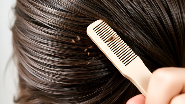removing lice nits from hair with fine-toothed comb