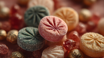 Close-up of THC-infused candy for microdosing with calming effects, cannabis, edibles, THC, candy