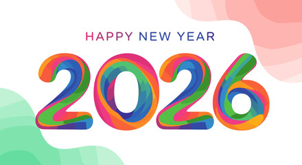 Cheerful New Year 2026 Graphic with Colorful Abstract Numbers on a Bright Background.