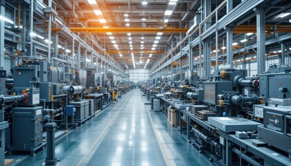Industrial Factory Interior: Modern Manufacturing Assembly Line