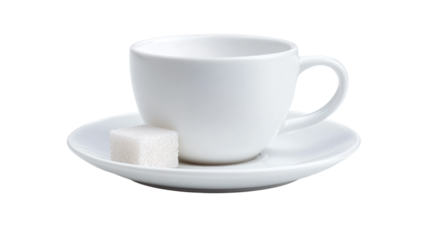 a cup of coffee with a sugar cube on a saucer