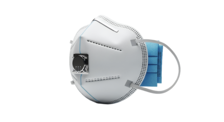 Detailed White N95 Mask with Blue Ear Loops on White Background for Medical Protection