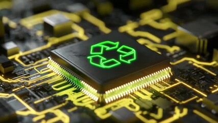 Eco-Friendly Microchip with Green Recycle Symbol - Powered by Adobe