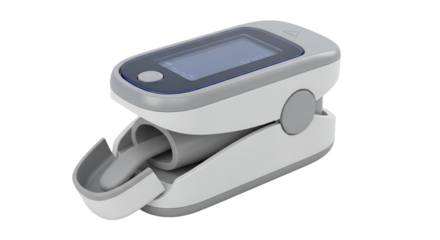 Digital Fingertip Pulse Oximeter in White and Gray for Health Monitoring with Transparent Background Isolated