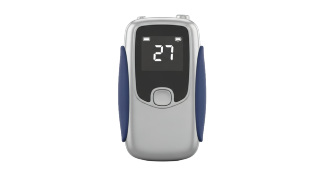 Digital Display Device Showing 27 on Screen in Grey and Blue Isolated on White Background Modern Technology