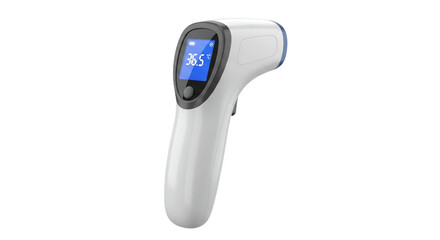 Digital Non Contact Infrared Thermometer Showing Temperature in White and Blue on Transparent Background for Hygienic and Accurate Measurement