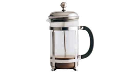 a coffee maker with a glass top and a metal handle