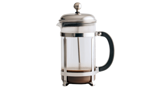 a coffee maker with a glass top and a metal handle