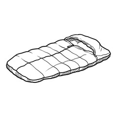 Sleeping bag in simple line art style on white background  