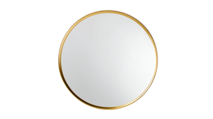 a mirror with a gold rim on a white background