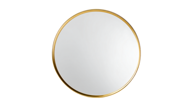 a mirror with a gold rim on a white background
