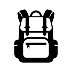 Black backpack with front zipper and adjustable straps  