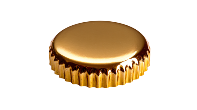 a gold bottle cap with a black top