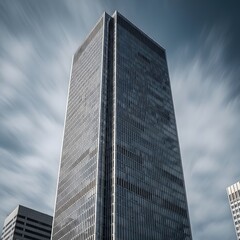 Modern skyscraper against dramatic sky