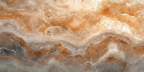 Obraz premium Close-up texture of natural marble stone showing layered patterns in brown, gray, and white tones with a rough, crystalline surface