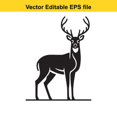 Fototapeta premium Vector art of black silhouette of a deer isolated on white background long horn, , long horn
