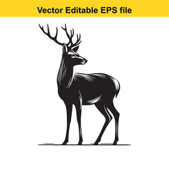 Fototapeta premium Vector art of elegant deer with detailed antlers isolated on white background long horn, , long horn