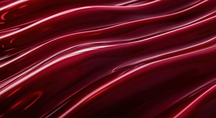 Smooth flowing glossy red surface with wavy reflective curves creating a liquid-like texture and shiny highlights