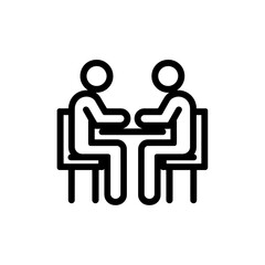 Fototapeta premium Outline icon of two business professionals seated at table in a meeting setting, concept for corporate discussion, project collaboration and teamwork planning.