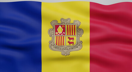 Andorra National Flag Waving Proudly Against White Background