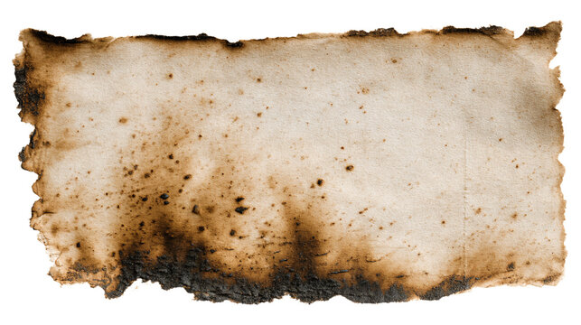 a burnt piece of paper with a white background