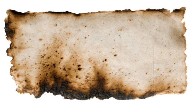 a burnt piece of paper with a white background