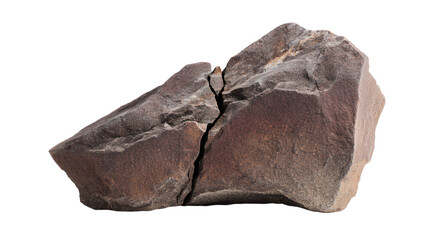 a rock with a crack in it on a white background