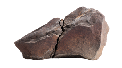 a rock with a crack in it on a white background