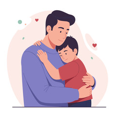 Obraz premium Father hugging son with love in a cute illustration style 