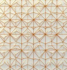 Repeated geometric pattern of three-dimensional hexagonal shapes with gold lines on a white textured surface creating an elegant and structured visual effect