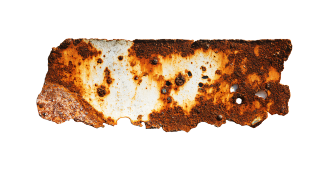 a piece of rusted metal with holes on it