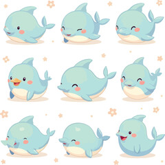 Playful dolphin graphic collection with bright colors and fun elements