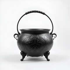 An antique cast iron cauldron presented with a transparent, white background in png format