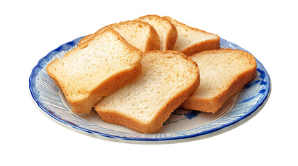 a plate of bread slices on a white background