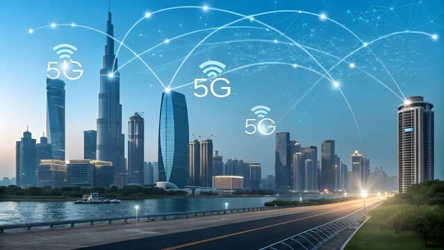 5G high-speed wireless internet. Broadband Wireless Cellular. 5th generation of smart-mobile communication. Digital Technology Network Digital Data and Social network worldwide Connection .