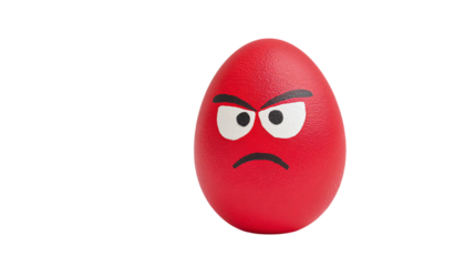 a red egg with a sad face on it