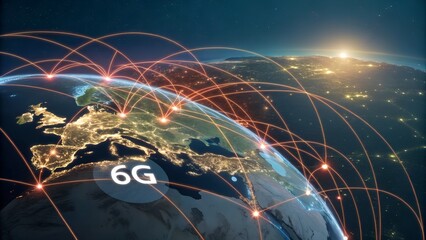  6G high-speed wireless internet. Broadband Wireless Cellular. 6th generation of smart-mobile communication. Digital Technology Network Digital Data and Social network worldwide Connection.
