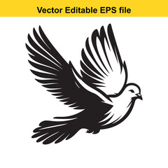 Obraz premium Vector art of black and white dove flying isolated on white background long horn, , long horn