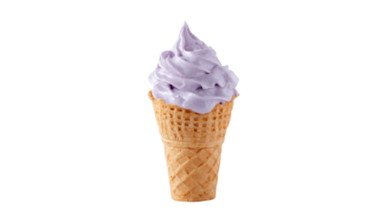 a cone of ice cream with a purple topping