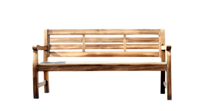 a wooden bench with a white cushion on it