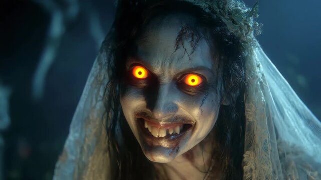 Closeup of Possessed Female Spirit in Horror