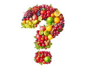 a question mark made from various fruits isolated on a transparent background