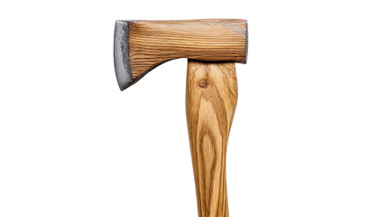 a wooden axe with a metal handle on a white background