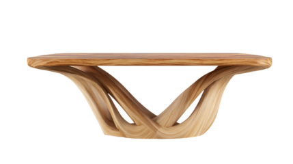 a wooden table with a curved top