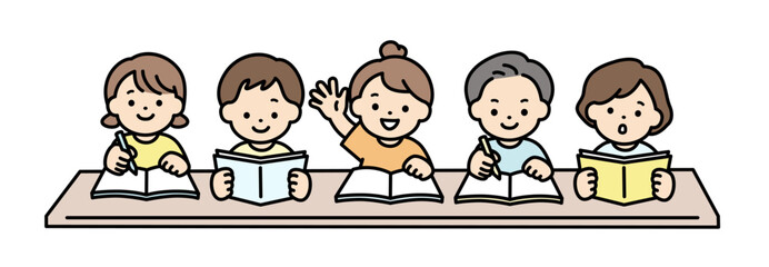 楽しく学習をする子供たちのイラスト素材