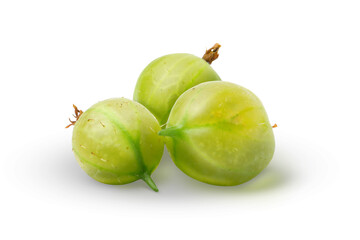 Fresh green gooseberries isolated on white. Summer berry